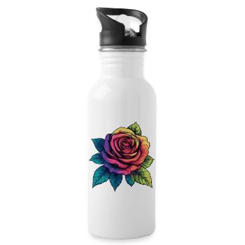 Fleur de rose - Gourde avec paille intégrée - blanc - Droite