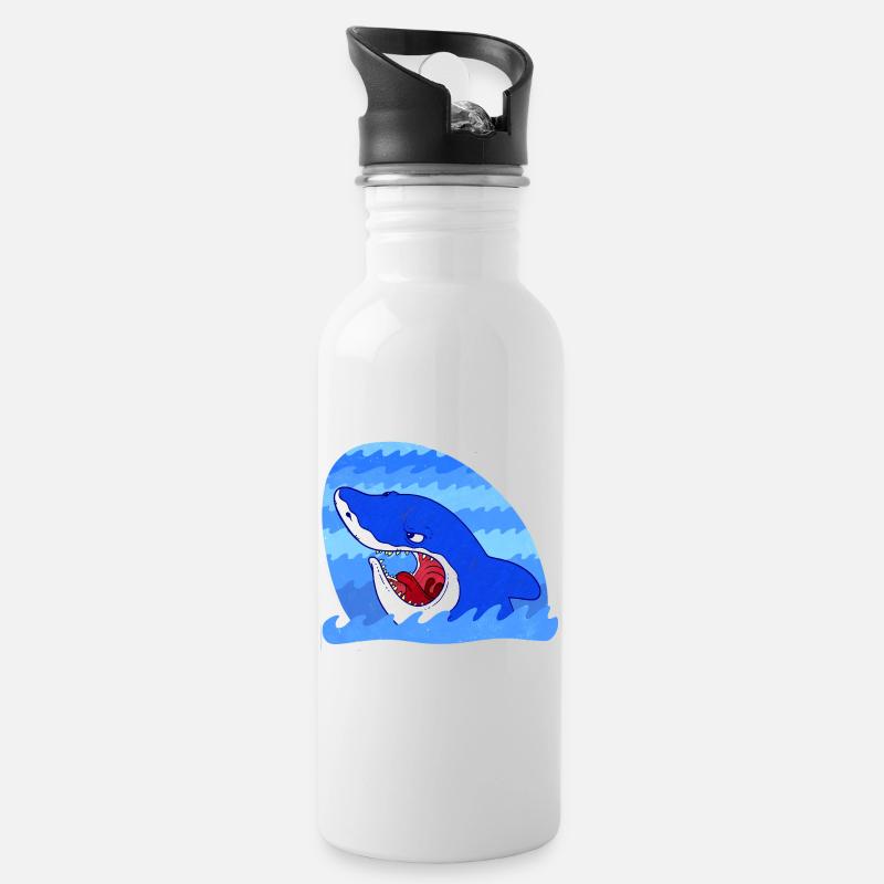 Grim Shark - Trinkflasche mit integriertem Trinkhalm - Weiß