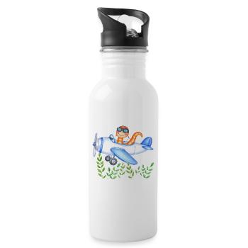 Earthworm pilot saves the world - Water bottle with straw - white - Right