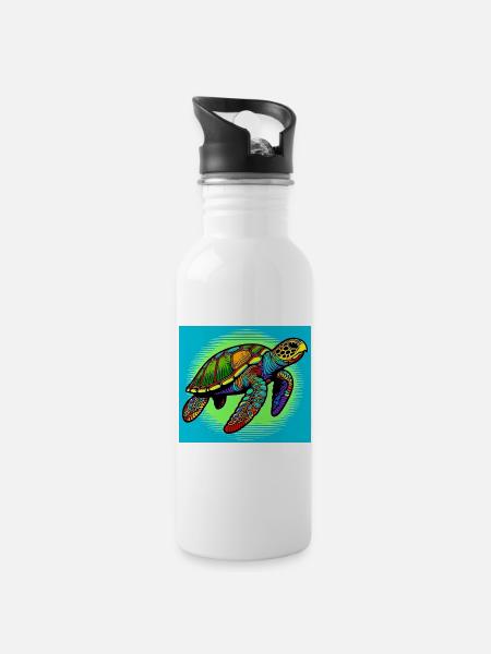 Schildkröte - Trinkflasche mit integriertem Trinkhalm - Weiß