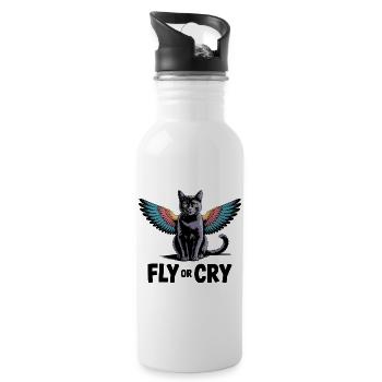 Fliege oder rufe Katze - Trinkflasche mit integriertem Trinkhalm - Weiß - Rechts