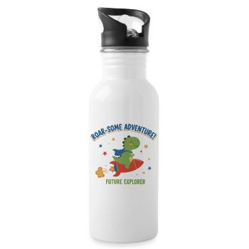 Dino auf Raketen-Abenteuer - Trinkflasche mit integriertem Trinkhalm - Weiß - Rechts