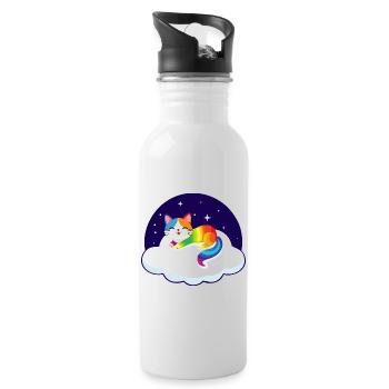 Un chat hétéroclite flotte sur un nuage (nuit) - Gourde avec paille intégrée - blanc - Droite