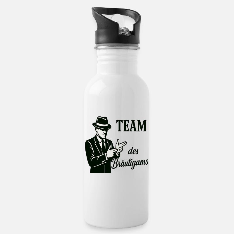 Team des Bräutigams Logo Tee - Trinkflasche mit integriertem Trinkhalm - Weiß
