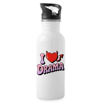I Love Drama. Funny Devil Heart Vintage 70s Style - Water bottle with straw - white - Right