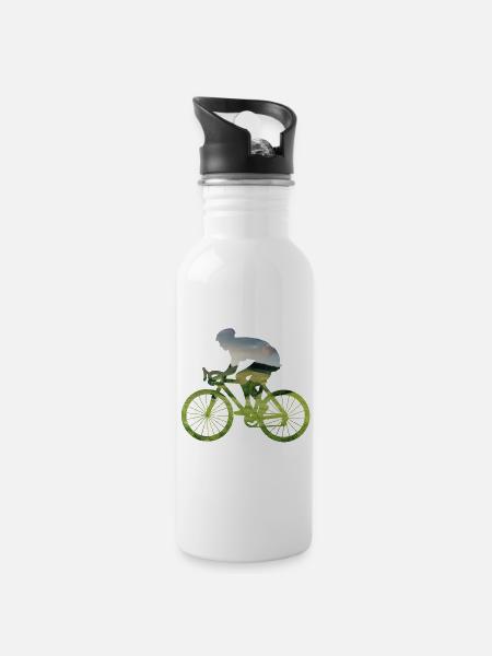 Natursilhouette Fahrradfahrer im Grünen - Trinkflasche mit integriertem Trinkhalm - Weiß
