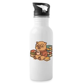 Capybara Leseratte – Bücher & Kaffee ☕📚 - Trinkflasche mit integriertem Trinkhalm - Weiß - Rechts