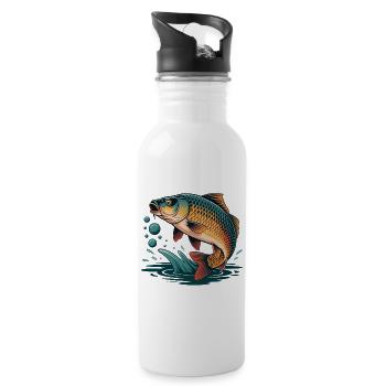 Springender Karpfen  - Trinkflasche mit integriertem Trinkhalm - Weiß - Rechts