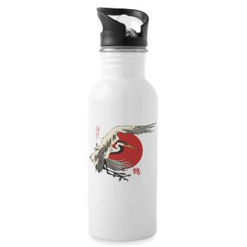 Japanischer Kranich mit roter Sonne - Trinkflasche mit integriertem Trinkhalm - Weiß - Rechts