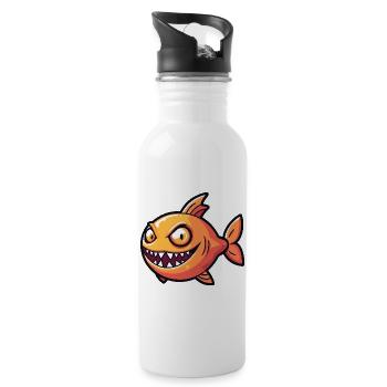 Piranha Fische Halloween Zombie - Trinkflasche mit integriertem Trinkhalm - Weiß - Rechts
