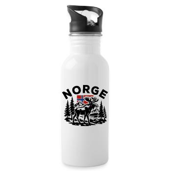 Norwegische Waldlandschaft mit Elch und Flagge - Trinkflasche mit integriertem Trinkhalm - Weiß - Rechts