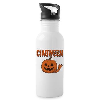 Halloween? Ciaoween! Lustiger Wortwitz zum gruseln - Trinkflasche mit integriertem Trinkhalm - Weiß - Rechts