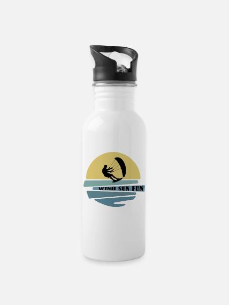 Wind Sonne Fun Kitesurfer - Trinkflasche mit integriertem Trinkhalm - Weiß