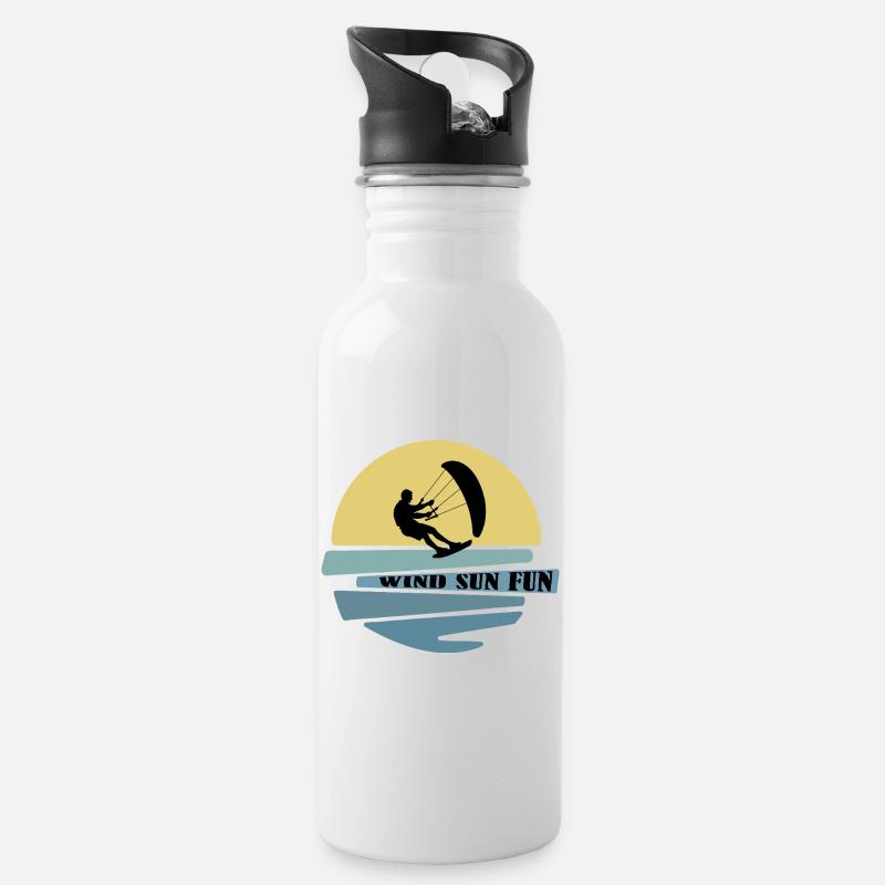 Wind Sonne Fun Kitesurfer - Trinkflasche mit integriertem Trinkhalm - Weiß
