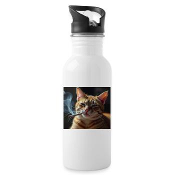 Rauchende Katze Generation Z Meme Katze raucht - Trinkflasche mit integriertem Trinkhalm - Weiß - Rechts