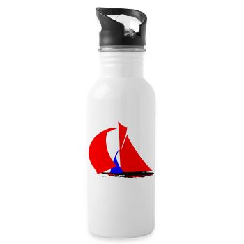 Roter Segelboot Silhouette - Trinkflasche mit integriertem Trinkhalm - Weiß - Rechts