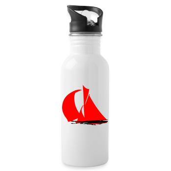 Rotes Segelboot Silhouette - Trinkflasche mit integriertem Trinkhalm - Weiß - Rechts