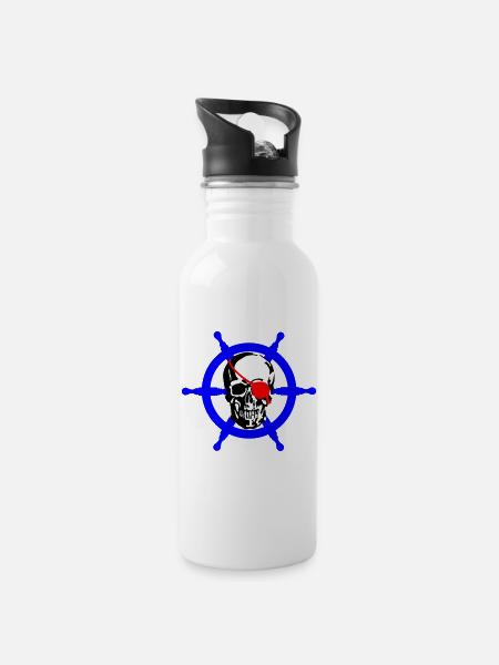 Pirat - Trinkflasche mit integriertem Trinkhalm - Weiß
