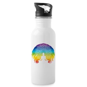 Spiritual Mandala Yoga Design in Chakra Colors - Water bottle with straw - white - Right
