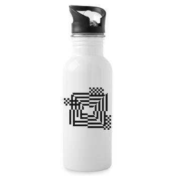 Labyrinth Gitter Monochrom - Trinkflasche mit integriertem Trinkhalm - Weiß - Rechts