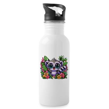Lemurenzauber Tropengarten - Trinkflasche mit integriertem Trinkhalm - Weiß - Rechts