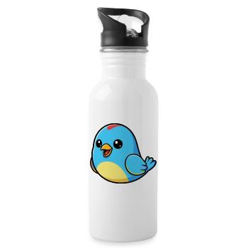 Joyeux oiseau bleu dessin animé - Gourde avec paille intégrée - blanc - Droite