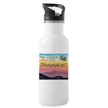 The world is beautiful – Photograph it - Water bottle with straw - white - Right