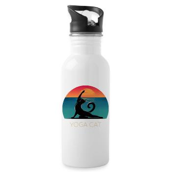 Yoga Cat – Relaxed design for cat fans - Water bottle with straw - white - Right
