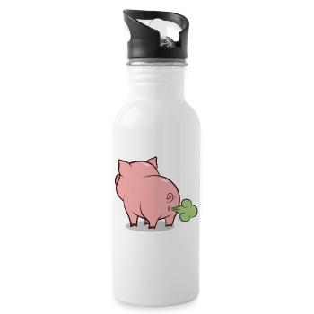 Dessin animé du cochon soufflant - Gourde avec paille intégrée - blanc - Droite