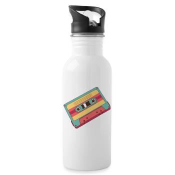 Bunte Retro Kassette aus den 80er Jahren - Trinkflasche mit integriertem Trinkhalm - Weiß - Rechts