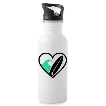Surf Heart Wave Board Sea Summer - Water bottle with straw - white - Right