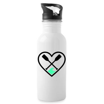 Canoe Kayak Heart Paddles Wave Sport Nature - Water bottle with straw - white - Right