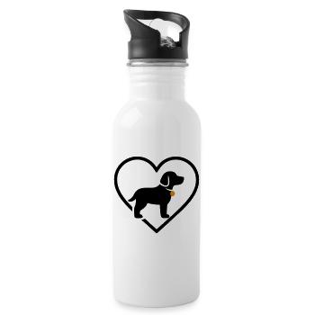 Dog Heart Silhouette Dog Lover Gift - Water bottle with straw - white - Right