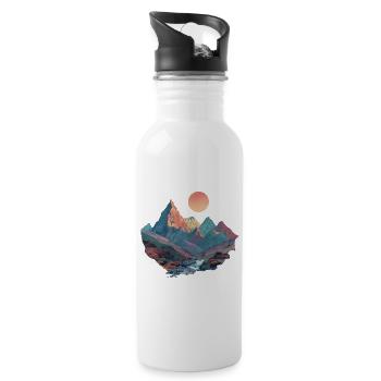Surreale Berglandschaft – Bunte Naturkunst - Trinkflasche mit integriertem Trinkhalm - Weiß - Rechts