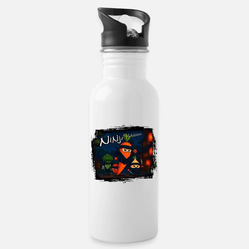 Carrot Ninja - Trinkflasche mit integriertem Trinkhalm - Weiß
