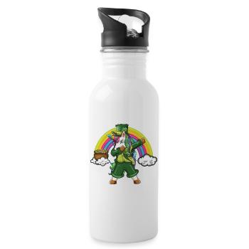Leprechaun Dabbing Unicorn Rainbow Lucky Design - Water bottle with straw - white - Right