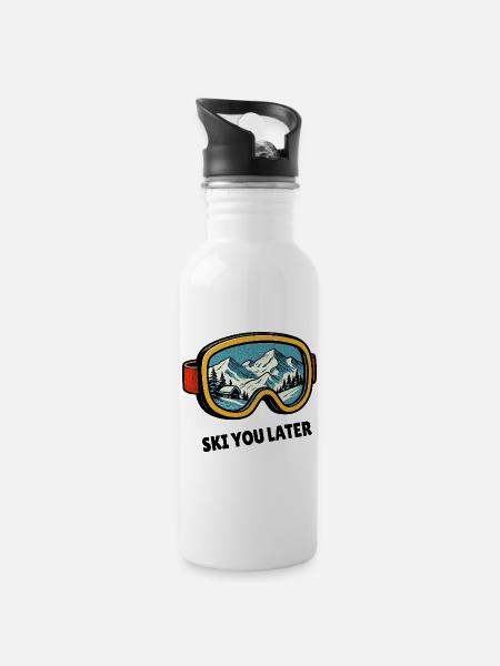 Ski You Later – Skibrillen Design für Skifahrer - Trinkflasche mit integriertem Trinkhalm - Weiß