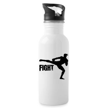 Kickboxer Silhouette mit Text Fight - Trinkflasche mit integriertem Trinkhalm - Weiß - Rechts