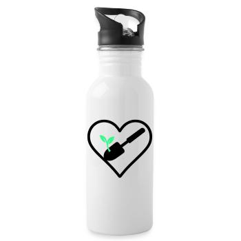 Gardening Heart – Grüne Leidenschaft - Trinkflasche mit integriertem Trinkhalm - Weiß - Rechts