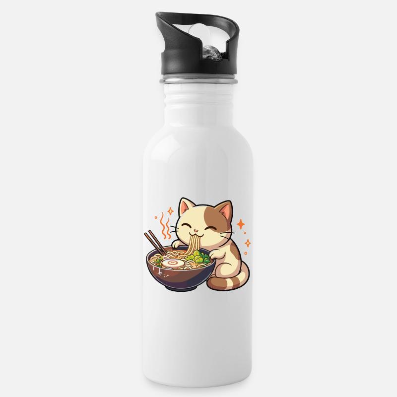 Chat aux nouilles, ramen, chat kawaii - Gourde avec paille intégrée - blanc