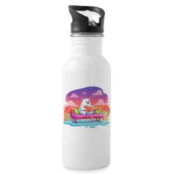 Reading polar bear in a color dream - Water bottle with straw - white - Right