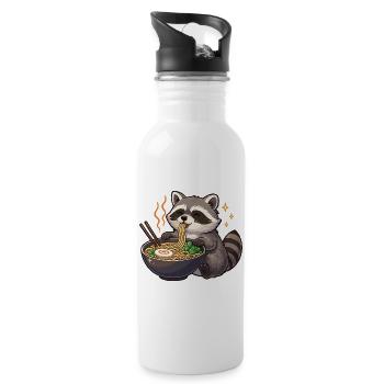 Raccoon with noodles Ramen kawaii raccoon - Water bottle with straw - white - Right