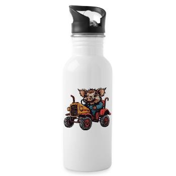 Pig Tractor Farmer Wild Boar - Water bottle with straw - white - Right