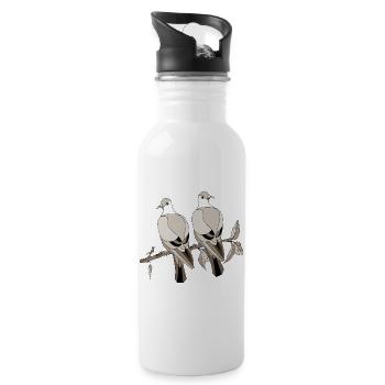 Bunte Vögel - Trinkflasche mit integriertem Trinkhalm - Weiß - Rechts