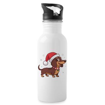 Chien Teckel Noël bonnet Santa - Gourde avec paille intégrée - blanc - Droite