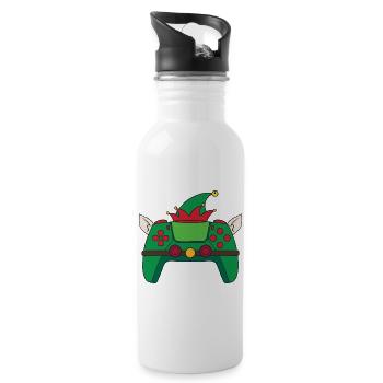 Elf Video Game Controller Christmas Gamer Elf - Water bottle with straw - white - Right