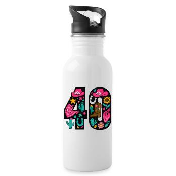 Neon Western Fiesta 40.Geburtstag - Trinkflasche mit integriertem Trinkhalm - Weiß - Rechts