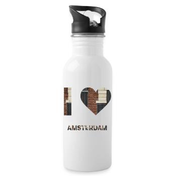 Amsterdam Brick Heart Emblem Tee - Water bottle with straw - white - Right