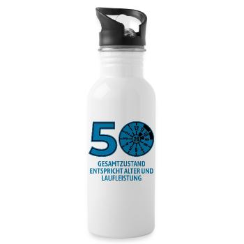 HU Februar 2026 - 50 Jahre - Geburtstag Geschenk - Trinkflasche mit integriertem Trinkhalm - Weiß - Rechts
