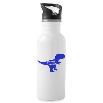 Grumpysaurus Funny Blue T-Rex Dinosaur - Water bottle with straw - white - Right